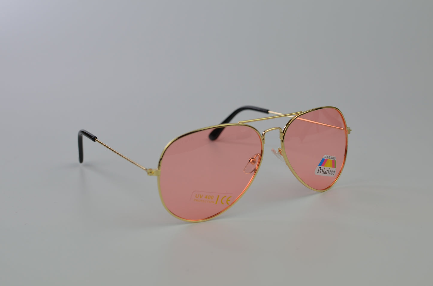 Emporia Italy - séria Aviator "BONBON", polarizované slnečné okuliare s UV filtrem, s pevným puzdrom a čistiacou handričkou, ružové šošovky, obrúčky zlatej farby